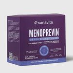 Caixa de Menoprevin Sanavita, suplemento de colágeno tipo II com complexo OsteoK2, sabor baunilha.