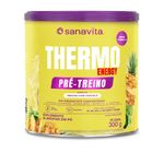 Lata de suplemento Thermo Energy pré-treino sabor abacaxi, 300g, com mix energético concentrado.